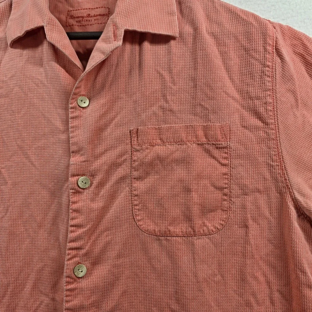 Tommy Bahama Mens M Coral Pink 100% Silk‎ Short Sleeve Camp Shirt 163-T311915